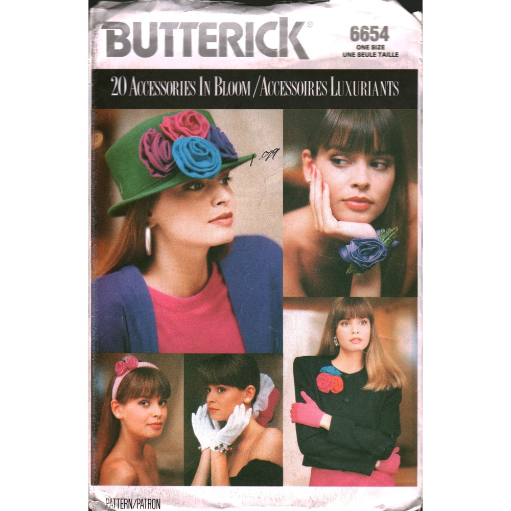 Butterick 6654 Vintage 1988 Sewing Pattern 20 Accessories In Bloom‎ Flowers Hats